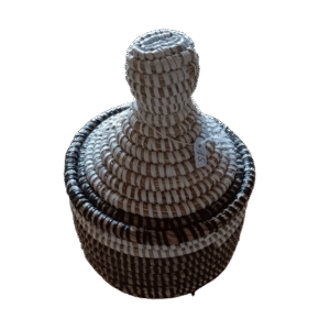 Panier en osier avec couvercle (version petite, couleur blanc-brun)