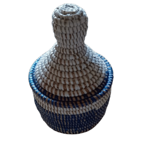 Panier en osier avec couvercle (version petite, couleur bleu-blanc)