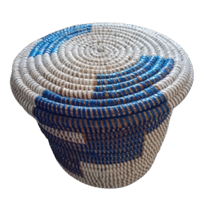 Corbeille en osier avec couvercle (version moyenne, couleur bleu)